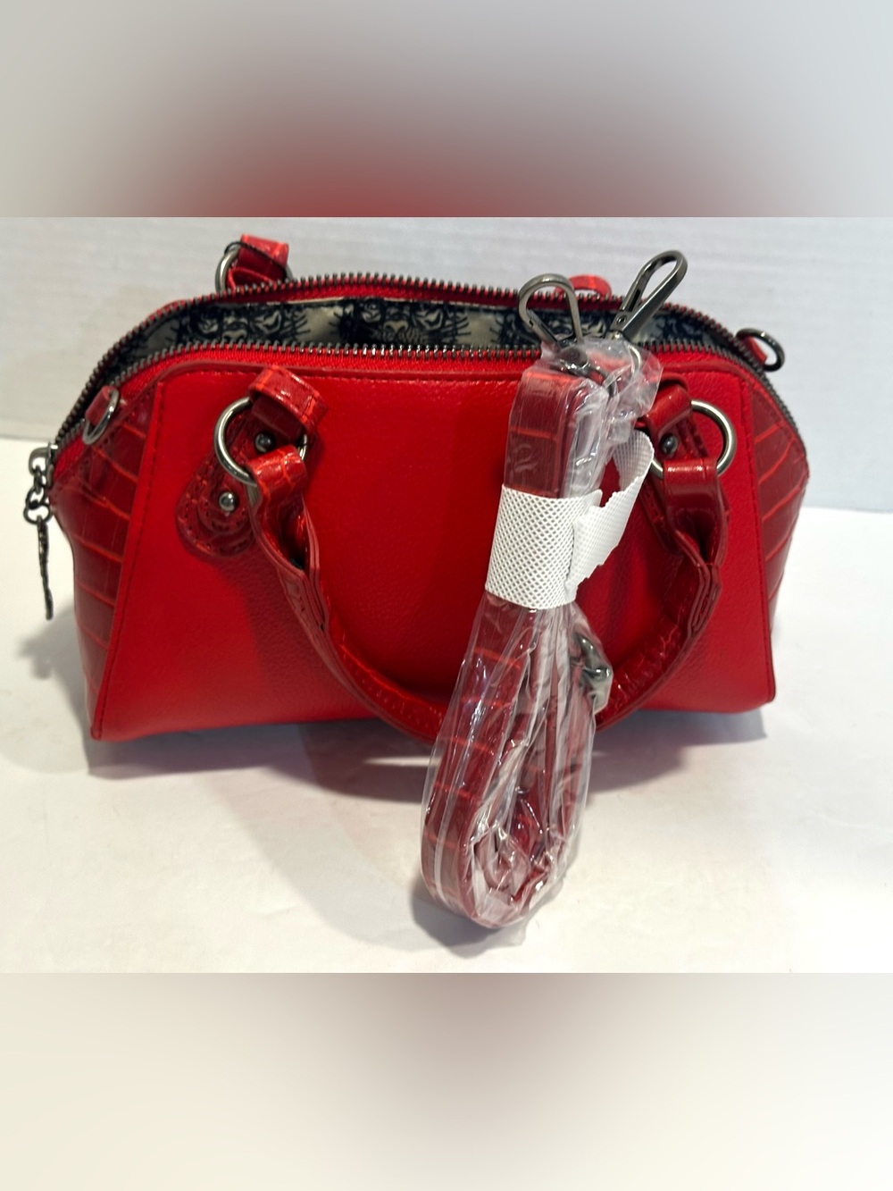 Ed Hardy Red  Satchel Handbag with Charm Accents - Picture 11 of 13